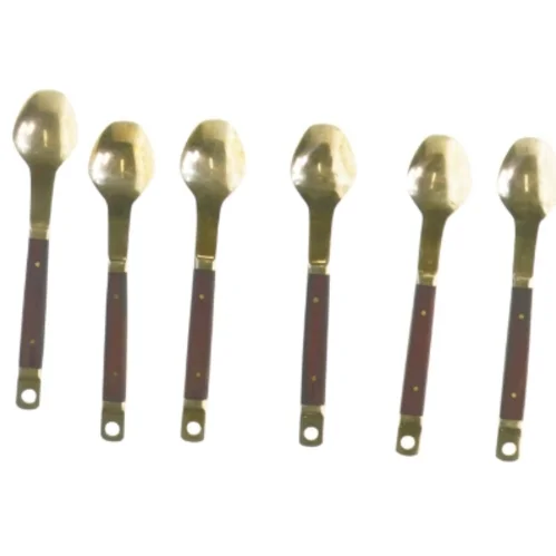 6 stk. Retro Teskeer Messing & Palisander Fi3126 (str. 15 x 3 cm)