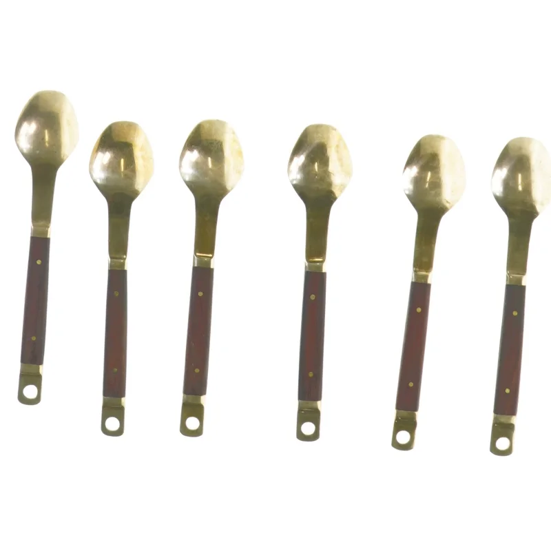 6 stk. Retro Teskeer Messing & Palisander Fi3126 (str. 15 x 3 cm)