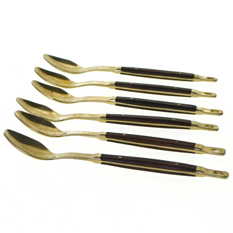 6 stk. Retro Teskeer Messing & Palisander Fi3126 (str. 15 x 3 cm)