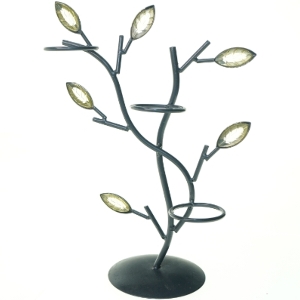 Metal Lysestage Træ med lysegule facetslebede blade til fyrfadslys (str. 30 x 11 cm)