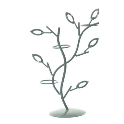 Metal Lysestage Træ med lysegule facetslebede blade til fyrfadslys (str. 30 x 11 cm)