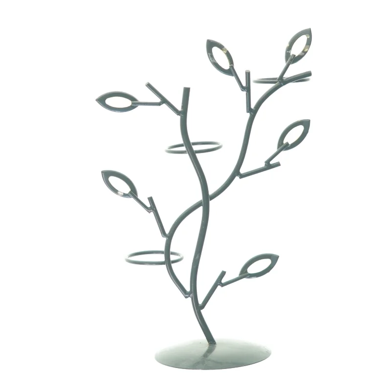 Metal Lysestage Træ med lysegule facetslebede blade til fyrfadslys (str. 30 x 11 cm)