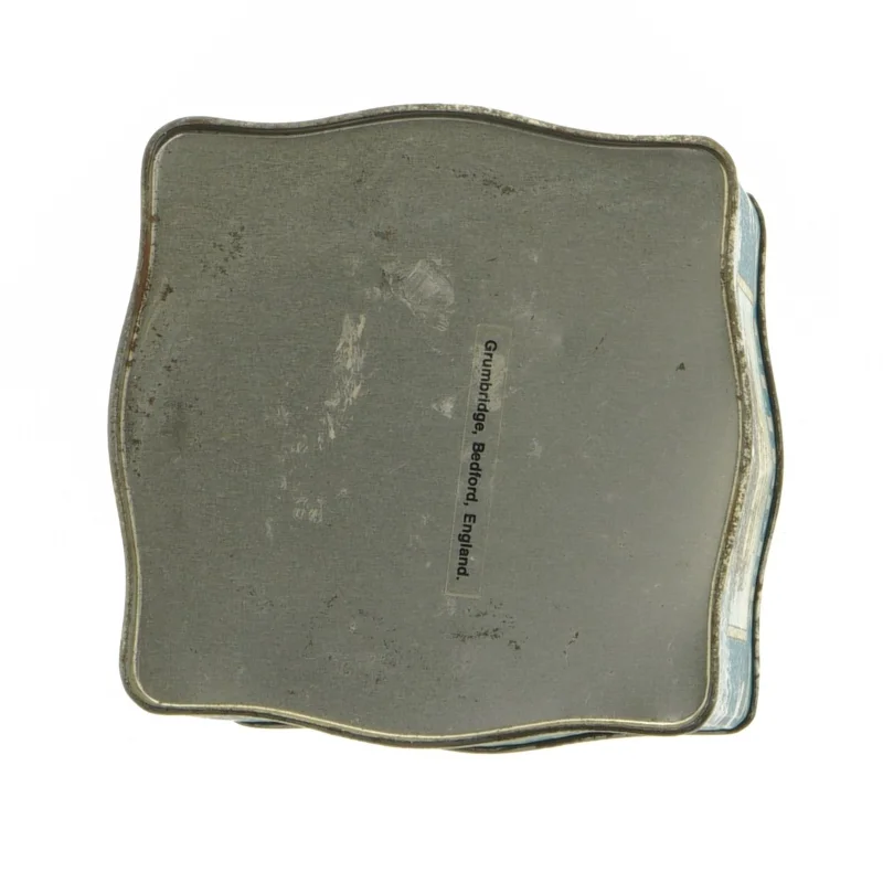 Vintage te-dåse med skibsdekor (str. 14 x 10,5 cm)