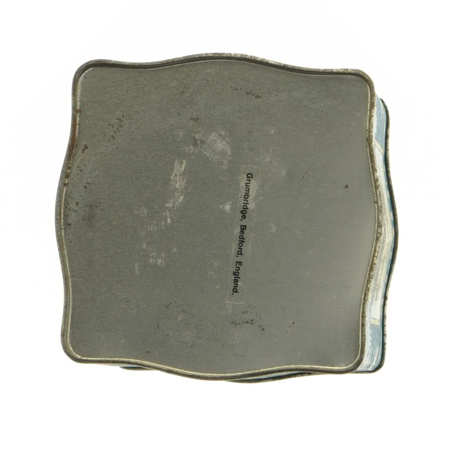 Vintage te-dåse med skibsdekor (str. 14 x 10,5 cm)