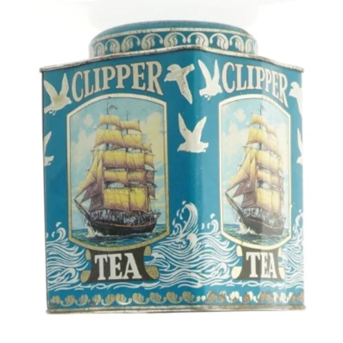 Vintage te-dåse med skibsdekor (str. 14 x 10,5 cm)