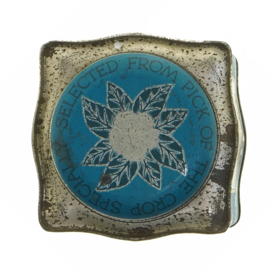 Vintage te-dåse med skibsdekor (str. 14 x 10,5 cm)