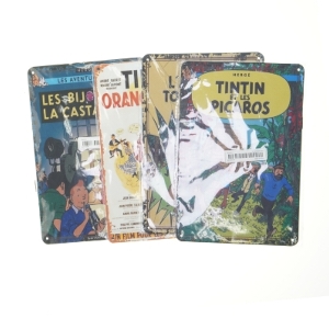 4 stk Tintin metal skilte (str. 30x20 cm)