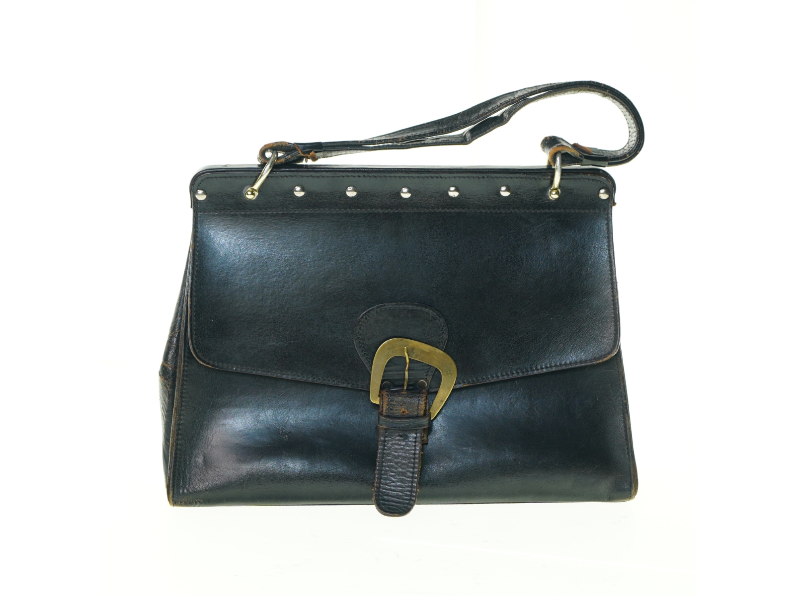 Vintage Retro Kernelæder Taske (str. 37 x 14 x 27 cm)