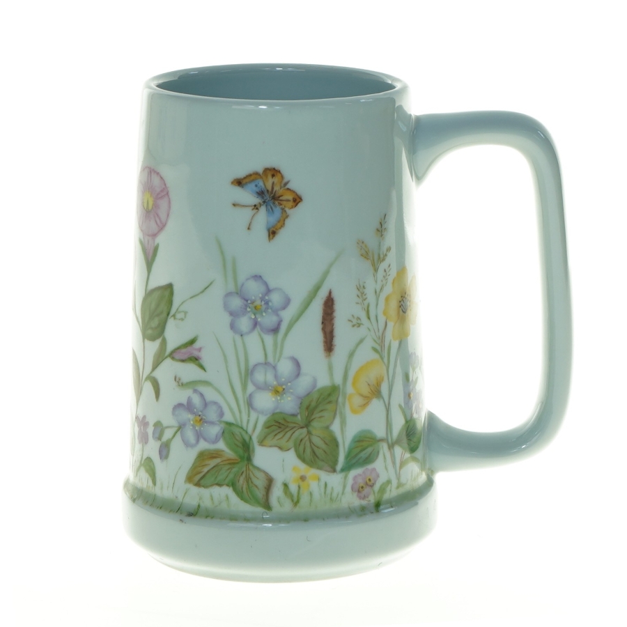 Vintage Porcelænskrus vase med Håndmalet blomstermotiv (str. 14 x, 10 cm)