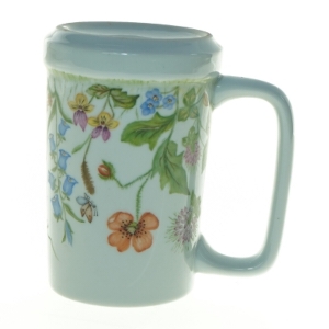 Vintage Porcelænskrus vase med Håndmalet blomstermotiv (str. 14 x, 10 cm)