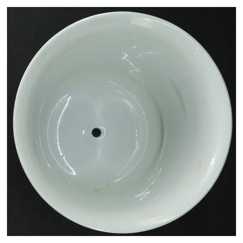 Porcelænskrukke med løvehoveder og blomstermotiv (str. H 15,5 cm og ø. 17,5 cm)