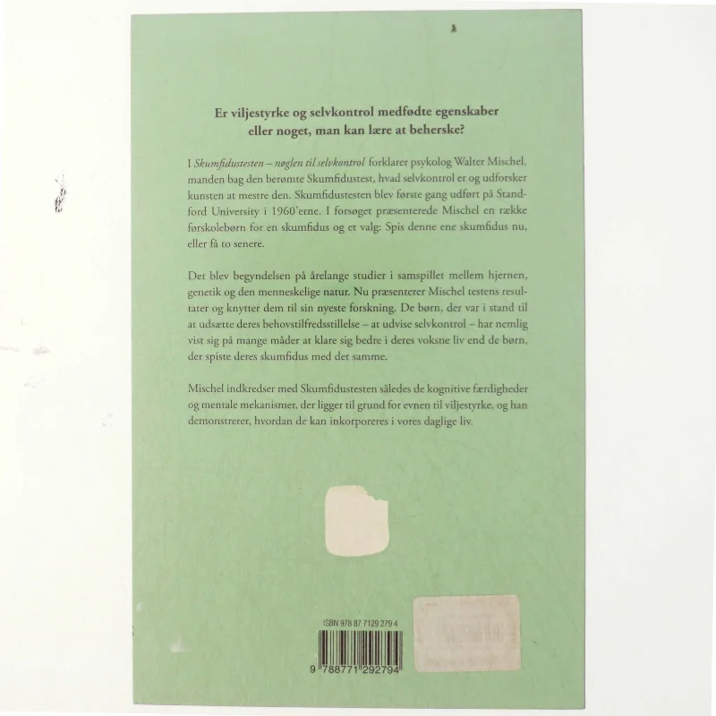 Skumfidustesten : nøglen til selvkontrol af Walter Mischel (Bog)