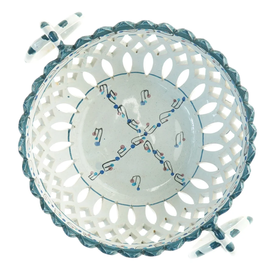 Dekoreret keramik skål med åben mønsterkant (str. 27 x 13 cm)