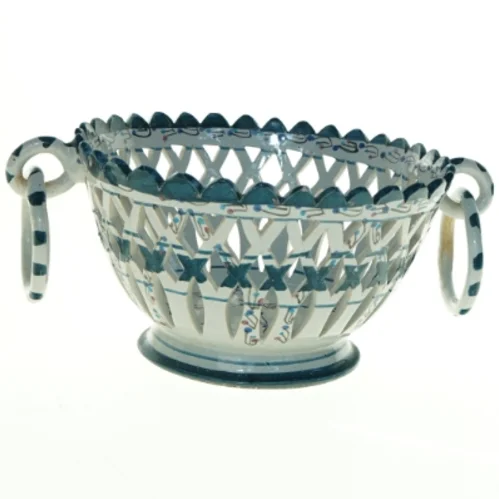 Dekoreret keramik skål med åben mønsterkant (str. 27 x 13 cm)