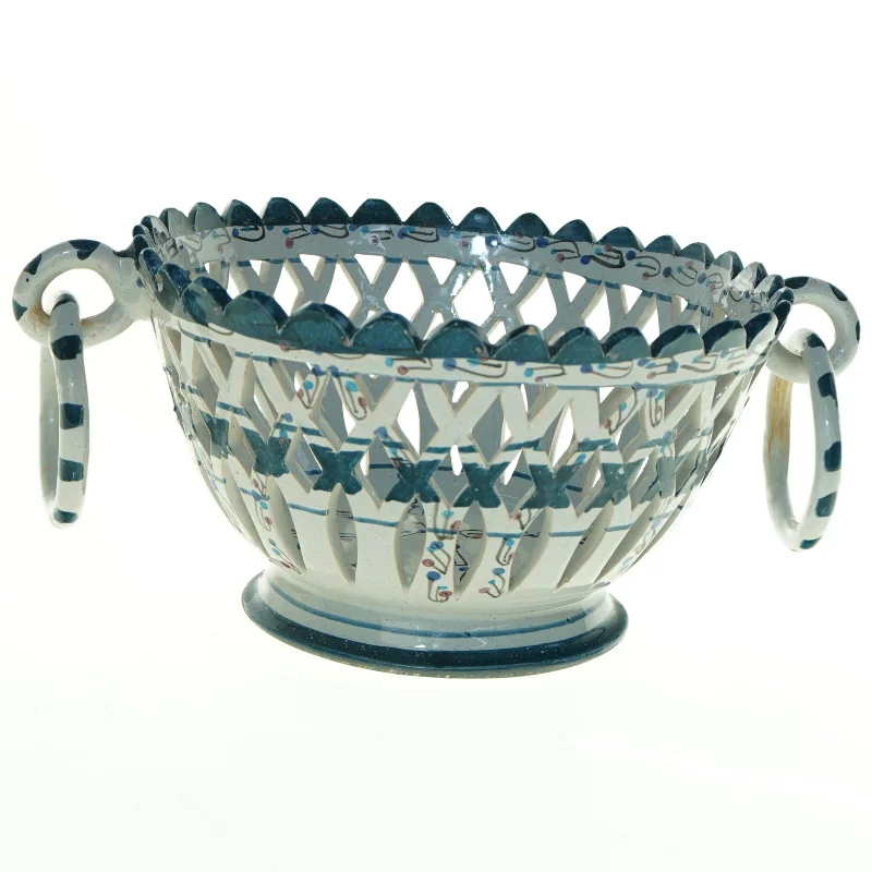 Dekoreret keramik skål med åben mønsterkant (str. 27 x 13 cm)