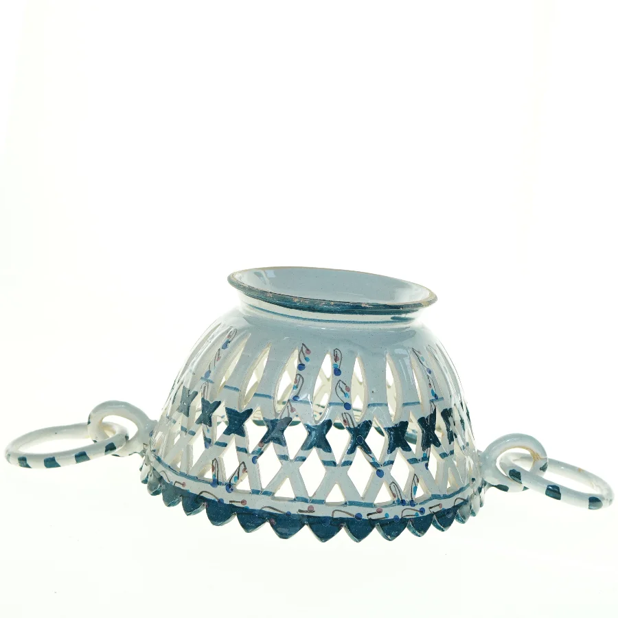 Dekoreret keramik skål med åben mønsterkant (str. 27 x 13 cm)