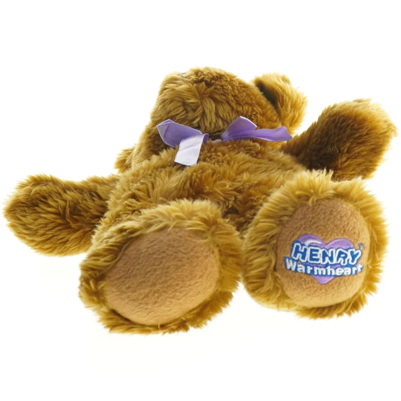 Opvarmelig Teddy bamse med lilla sløjfe fra Henry Warmheart (str. 37 cm)