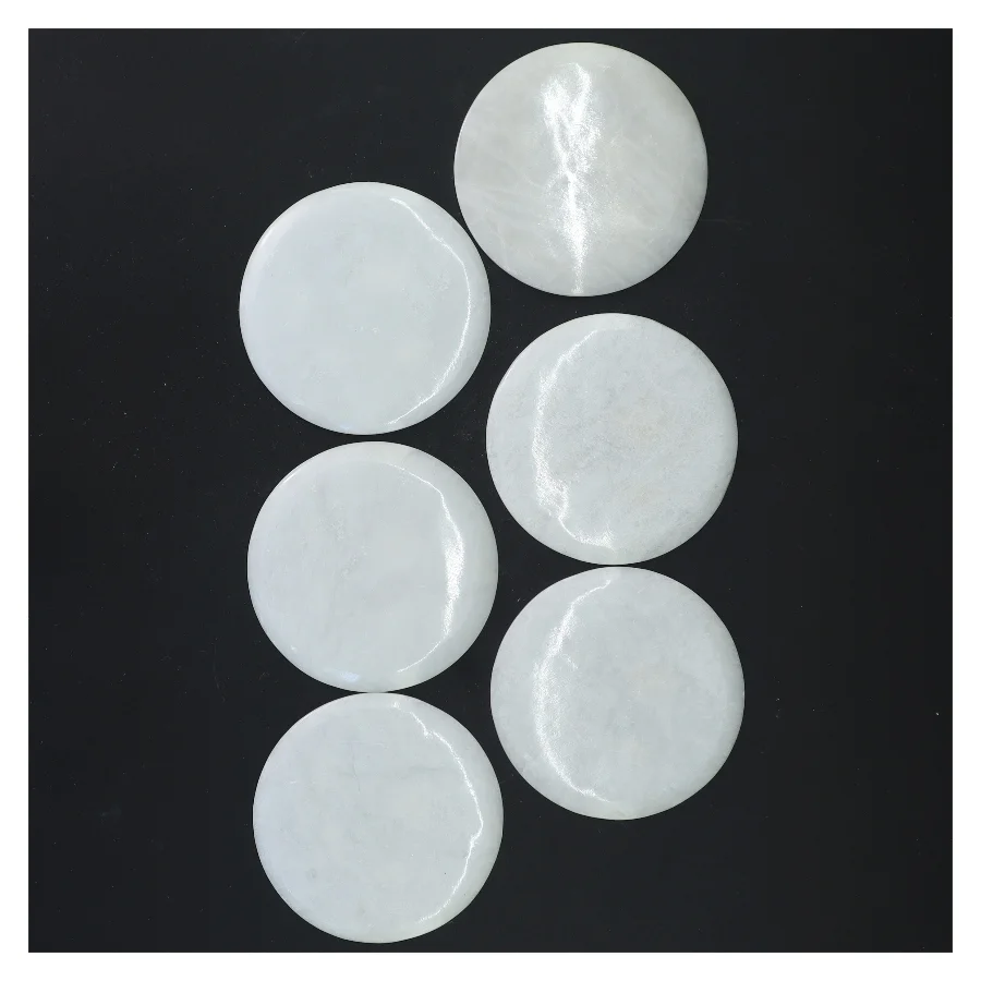 Runde Marmor coasters med indlagt halvædel sten og abeloneskal blomsterdekoration (str. Ø 9 cm)