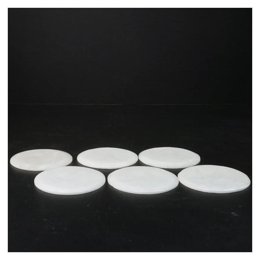 Runde Marmor coasters med indlagt halvædel sten og abeloneskal blomsterdekoration (str. Ø 9 cm)