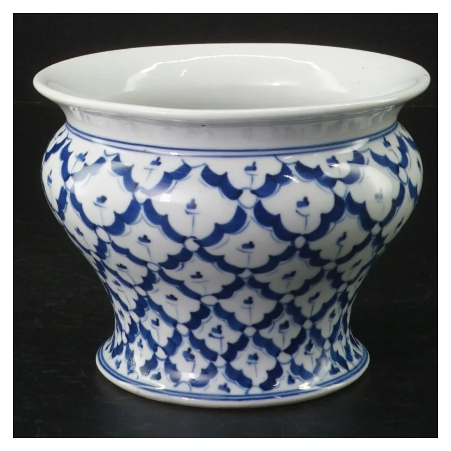 Blå og hvid porcelænspotte (str. H 9 cm ø. 12 cm)