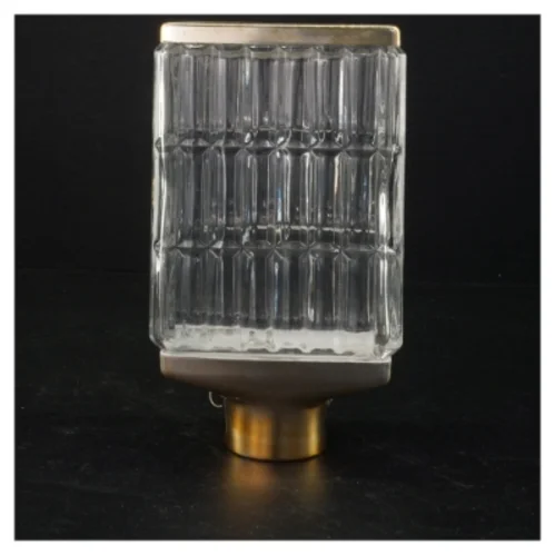 Glas vase karaffel med metal top og bund (str. 19 x 11 x 7 cm)
