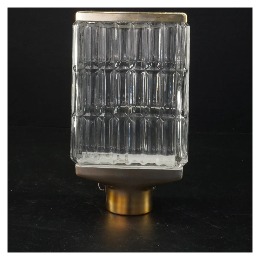 Glas vase karaffel med metal top og bund (str. 19 x 11 x 7 cm)