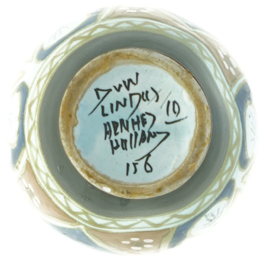 Fajance Art Deco håndmalet vase fra Lindus Arnhem Holland (str. 17 x 10 cm)