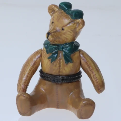 Porcelæns æske af bamse bjørn (str. 7 cm)