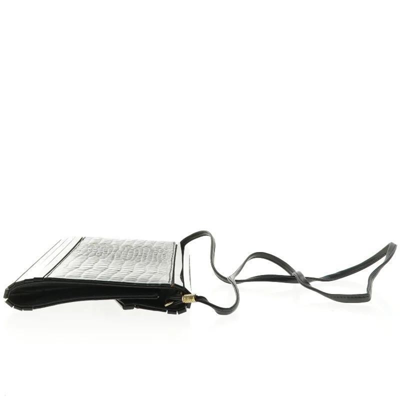 Sort 1980'er krokodillepræget bakelit clutch med skulderrem (str. 25 x 16 cm)