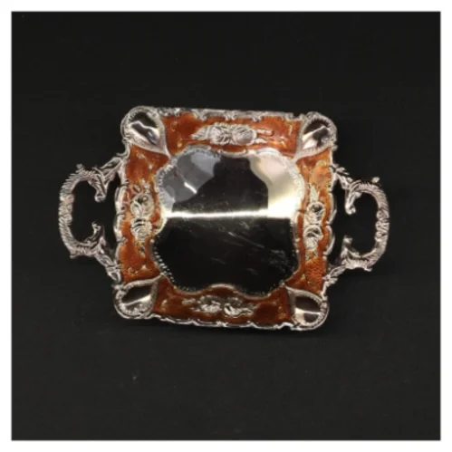 Sølvplet med gylden emalje ornamenteret fad 