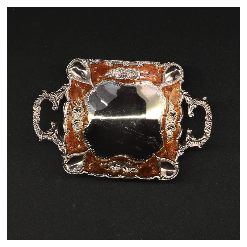 Sølvplet med gylden emalje ornamenteret fad 