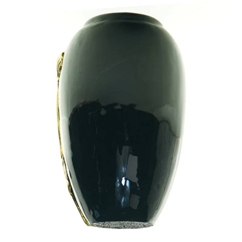 Lak vase med guld valmuer (str. 16 cm)