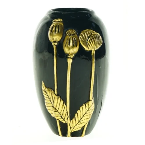 Lak vase med guld valmuer (str. 16 cm)