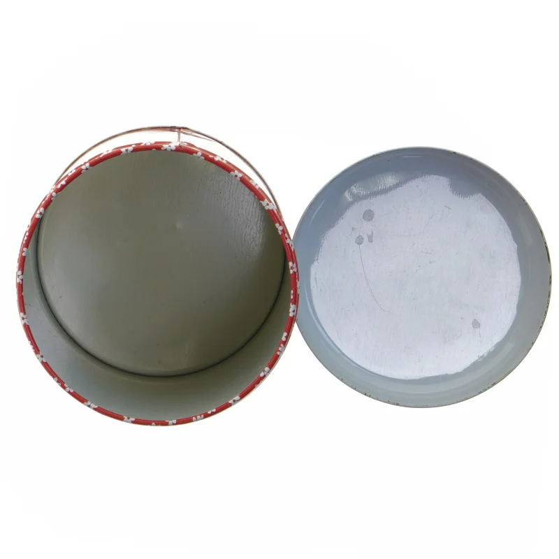 Vintage Rund rød Forglemmigej blomstret metaldåse fra Södahl (str. Ø. elve , 5 cm. længde. 17 cm)