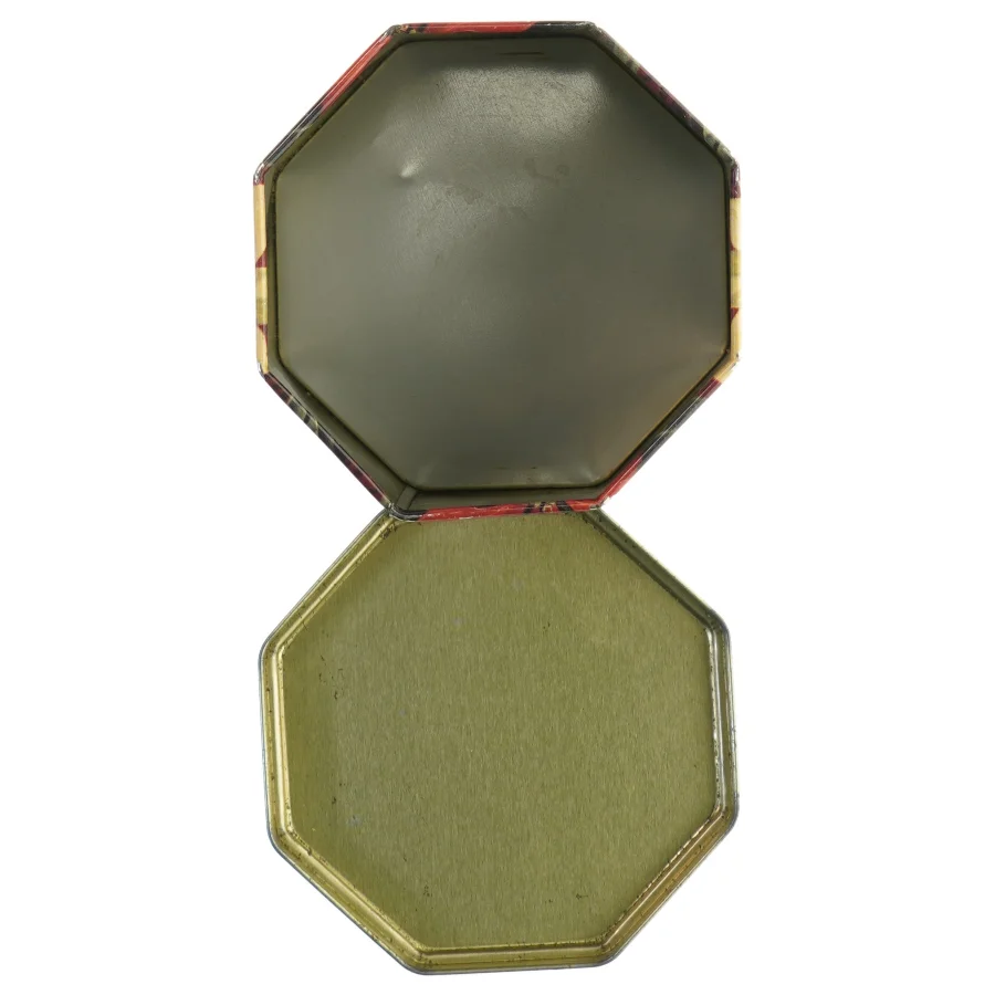 Sekskantet Vintage metalæske med julemotiv (str. 10x11 cm)