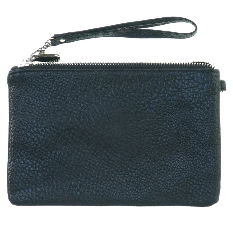 Sort læderpræget taske clutch Pung med nitter (str. 20 x 12)