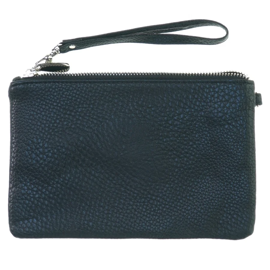 Sort læderpræget taske clutch Pung med nitter (str. 20 x 12)