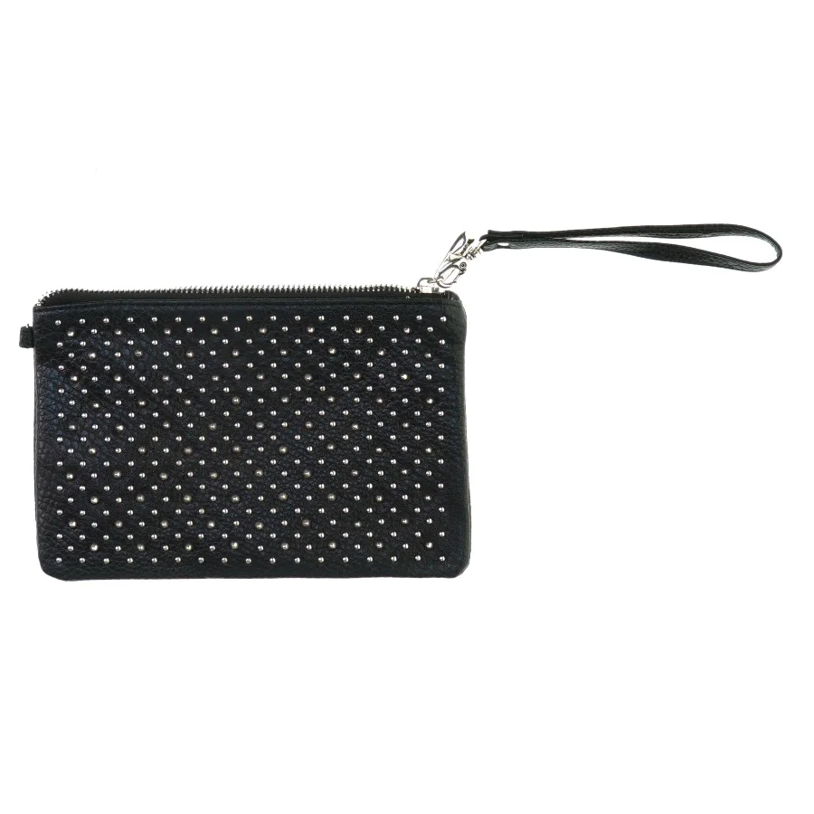 Sort læderpræget taske clutch Pung med nitter (str. 20 x 12)