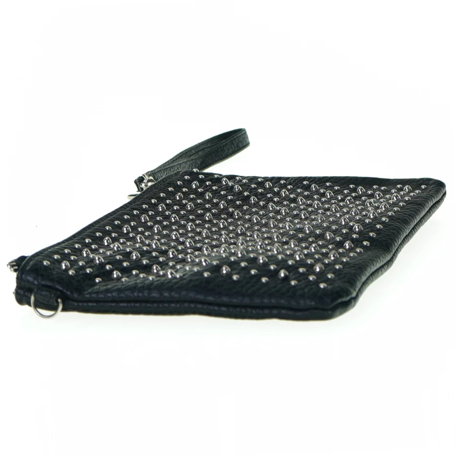 Sort læderpræget taske clutch Pung med nitter (str. 20 x 12)