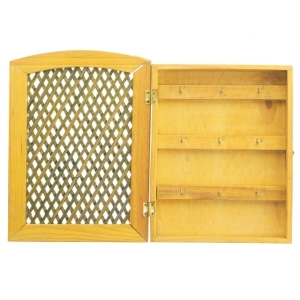 Træ nøgleskab med gitterlåg (str. 26,5x20x4,5 cm)