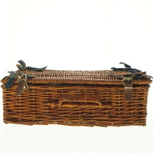 Fletkurv kuffert med låg og læderdetaljer, til picnic (str. Niogtredve x, 21 x 12 cm)