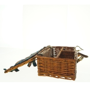 Fletkurv kuffert med låg og læderdetaljer, til picnic (str. Niogtredve x, 21 x 12 cm)