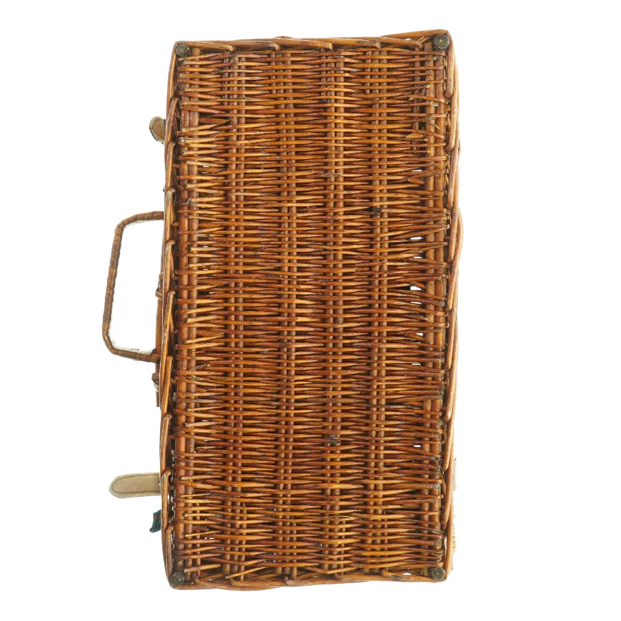 Fletkurv kuffert med låg og læderdetaljer, til picnic (str. Niogtredve x, 21 x 12 cm)