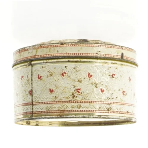 Vintage Rund Kagedåse med relief låg (str. 14 x 8 cm)