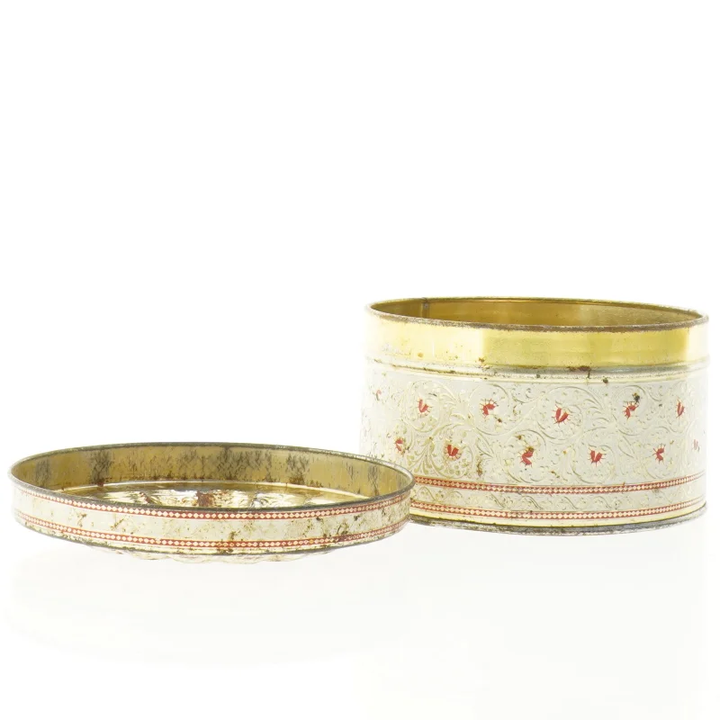 Vintage Rund Kagedåse med relief låg (str. 14 x 8 cm)