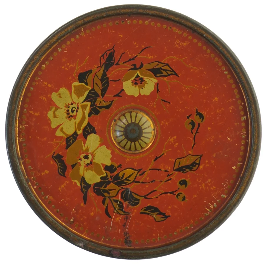 Antik Metal Kage Dåse med blomstermotiv (str. 17,5x10 cm)