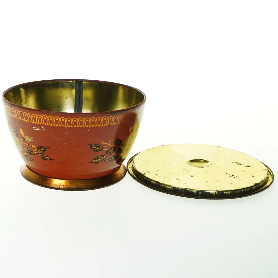 Antik Metal Kage Dåse med blomstermotiv (str. 17,5x10 cm)