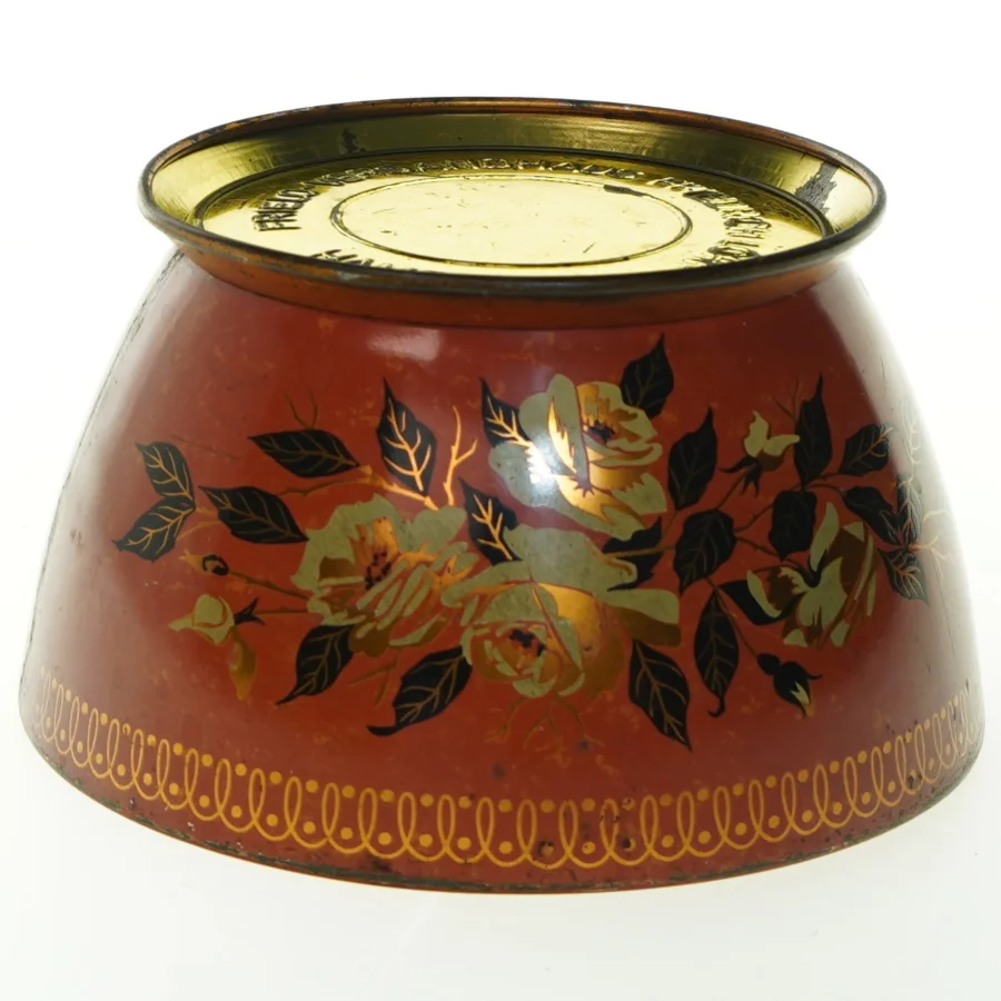 Antik Metal Kage Dåse med blomstermotiv (str. 17,5x10 cm)