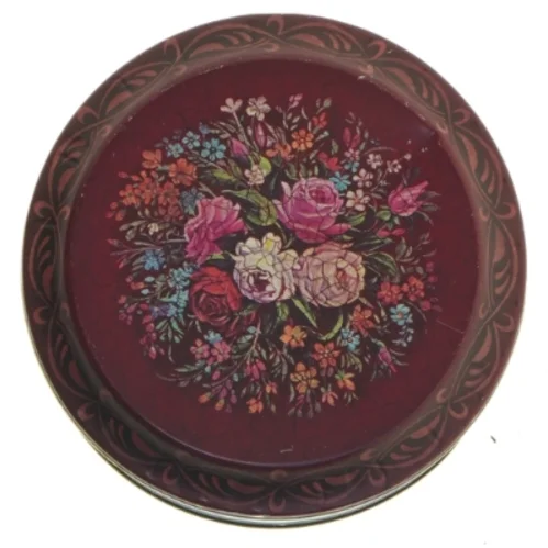 Dekorativ rund metaldåse fra Mansfield (str. Ø 13 cm)