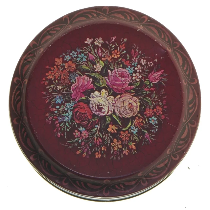 Dekorativ rund metaldåse fra Mansfield (str. Ø 13 cm)